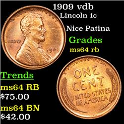 1909 vdb Lincoln Cent 1c Grades Choice Unc RB