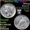 Image 1 : ***Auction Highlight*** 1921-p Peace Dollar $1 Graded Choice+ Unc By USCG (fc)