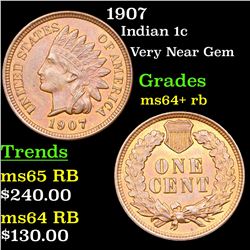 1907 Indian Cent 1c Grades Choice+ Unc RB
