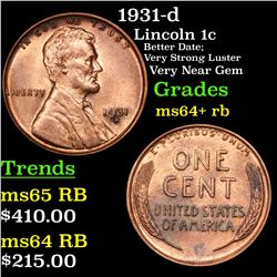 1931-d Lincoln Cent 1c Grades Choice+ Unc RB