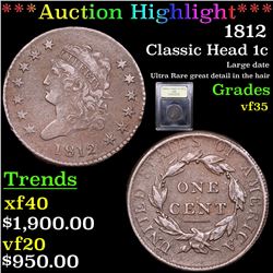 ***Auction Highlight*** 1812 Classic Head Large Cent 1c Graded vf++ By USCG (fc)