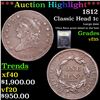 Image 1 : ***Auction Highlight*** 1812 Classic Head Large Cent 1c Graded vf++ By USCG (fc)