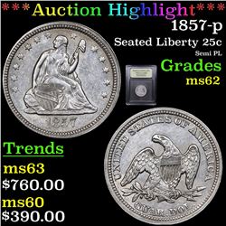 ***Auction Highlight*** 1857-p Seated Liberty Quarter 25c Graded Select Unc By USCG (fc)