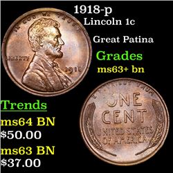 1918-p Lincoln Cent 1c Grades Select+ Unc BN