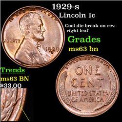 1929-s Lincoln Cent 1c Grades Select Unc BN