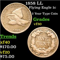 1858 LL Flying Eagle Cent 1c Grades vf++