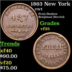 1863 New York Civil War Token 1c Grades vf++