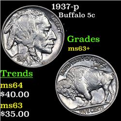 1937-p Buffalo Nickel 5c Grades Select+ Unc