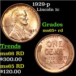 1929-p Lincoln Cent 1c Grades Gem+ Unc RD