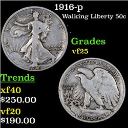 1916-p Walking Liberty Half Dollar 50c Grades vf+