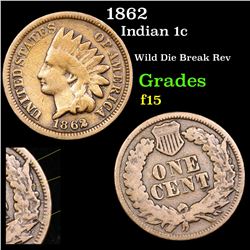 1862 Indian Cent 1c Grades f+