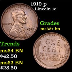 1919-p Lincoln Cent 1c Grades Select+ Unc BN