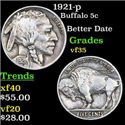 1921-p Buffalo Nickel 5c Grades vf++