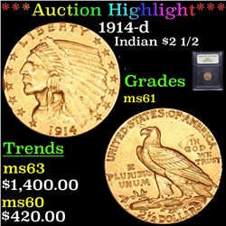 ***Auction Highlight*** 1914-d Gold Indian Quarter Eagle $2 1/2 Graded BU+ By USCG (fc)