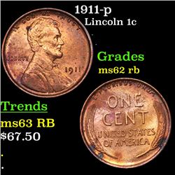1911-p Lincoln Cent 1c Grades Select Unc RB