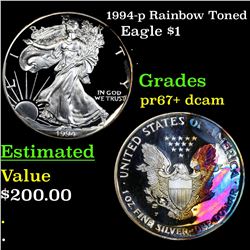 1994-p Rainbow Toned Silver Eagle Dollar $1 Grades GEM++ Proof Deep Cameo