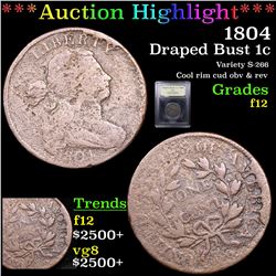 ***Auction Highlight*** 1804 Draped Bust Large Cent 1c Graded f, fine By USCG (fc)