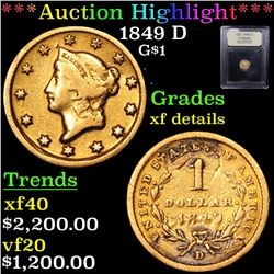 ***Auction Highlight*** 1849 D Gold Dollar $1 Graded xf details By USCG (fc)
