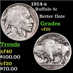 1914-s Buffalo Nickel 5c Grades vf+