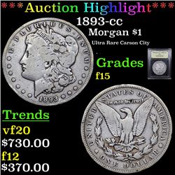 ***Auction Highlight*** 1893-cc Morgan Dollar $1 Graded f+ By USCG (fc)