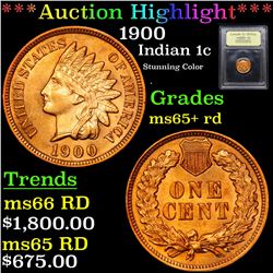 ***Auction Highlight*** 1900 Indian Cent 1c Graded Gem+ Unc RD By USCG (fc)