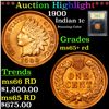Image 1 : ***Auction Highlight*** 1900 Indian Cent 1c Graded Gem+ Unc RD By USCG (fc)