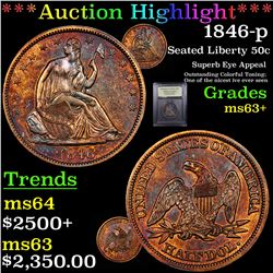 ***Auction Highlight*** 1846-p Seated Half Dollar 50c Graded Select+ Unc By USCG (fc)