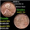 Image 1 : 1919-s Lincoln Cent 1c Grades Select+ Unc BN