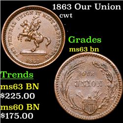1863 Our Union Civil War Token 1c Grades Select Unc BN