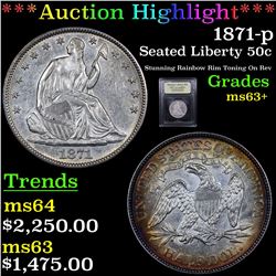 ***Auction Highlight*** 1871-p Seated Half Dollar 50c Graded Select+ Unc By USCG (fc)