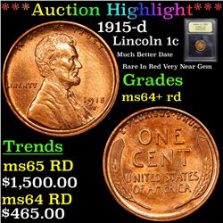 ***Auction Highlight*** 1915-d Lincoln Cent 1c Graded Choice+ Unc RD By USCG (fc)
