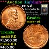 Image 1 : ***Auction Highlight*** 1915-d Lincoln Cent 1c Graded Choice+ Unc RD By USCG (fc)