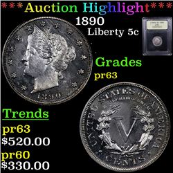 ***Auction Highlight*** 1890 Liberty Nickel 5c Graded Select Proof By USCG (fc)