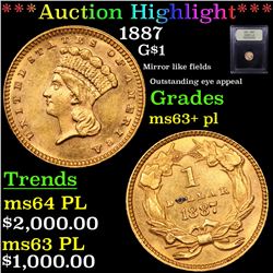 ***Auction Highlight*** 1887 Gold Dollar $1 Graded Select Unc+ PL By USCG (fc)