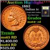 Image 1 : ***Auction Highlight*** 1882 Indian Cent 1c Graded Choice+ Unc RD By USCG (fc)