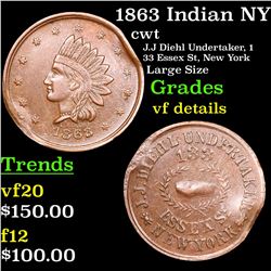 1863 Indian NY Civil War Token 1c Grades vf details