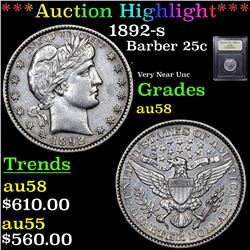 ***Auction Highlight*** 1892-s Barber Quarter 25c Graded Choice AU/BU Slider By USCG (fc)