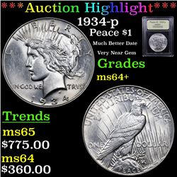 ***Auction Highlight*** 1934-p Peace Dollar $1 Graded Choice+ Unc By USCG (fc)