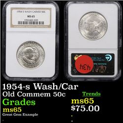 NGC 1954-s Wash/Car Old Commem Half Dollar 50c Graded  ms65 By NGC