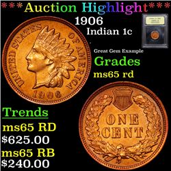 ***Auction Highlight*** 1906 Indian Cent 1c Graded GEM Unc RD By USCG (fc)