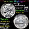 Image 1 : ***Auction Highlight*** 1942-p Jefferson Nickel 5c Graded Choice Unc+ 6fs By USCG (fc)