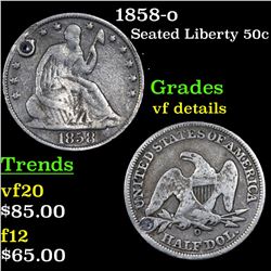 1858-o Seated Half Dollar 50c Grades vf details