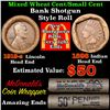 Image 1 : Mixed small cents 1c orig shotgun roll, 1919-s Wheat Cent, 1898 Indian Cent other end