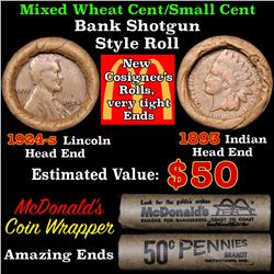 Mixed small cents 1c orig shotgun roll, 1924-s Wheat Cent, 1893 Indian Cent other end