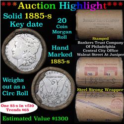 ***Auction Highlight*** Full solid Key date 1885-s Morgan silver dollar roll, 20 coins