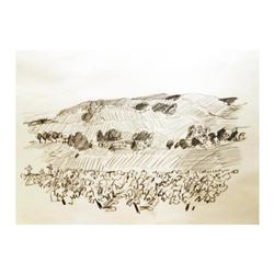 Wayne Ensrud "Mercurey, Burgundy" Pencil Original Artwork; Hand Signed; COA