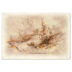 Brachi Horen, "Migdal David" Hand-Embellished Mixed Media with Goldleaf, Hand Signed with Certificat