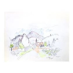 Wayne Ensrud "Chateau St Jean, Napa Valley" Pencil Original Artwork; Hand Signed; COA