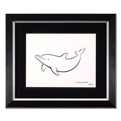 Wyland, "Dolphin" Framed Original Sketch, Hand Signed with Certificate of Authenticity.