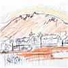 Image 2 : Wayne Ensrud "View of Christian Brothers Winery, Napa Valley" Pencil Original Artwork; Hand Signed; 